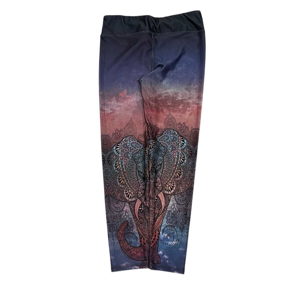 Evolution and Creation Print Leggings Red Blue Elephant Ombre Yoga Pants Mandala